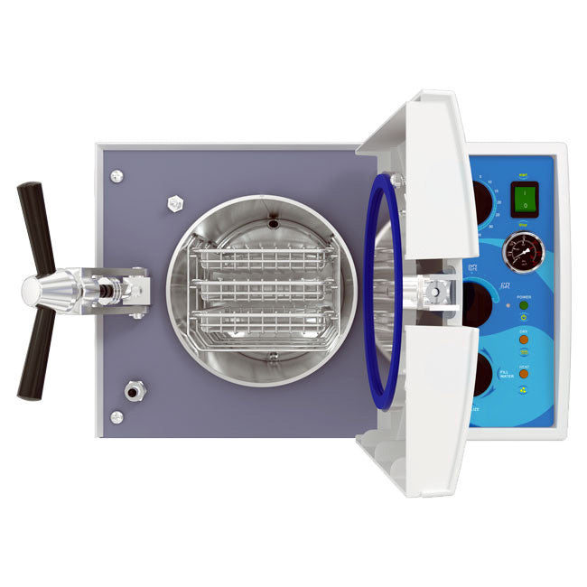 Tuttnauer 1730MKV Sterilizer, With Door Open, Displaying the Chamber with Three Trays