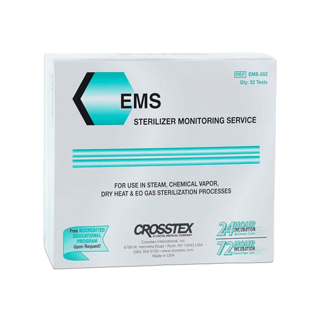 Crosstex EMS sterilizer monitoring service packaging on a white background