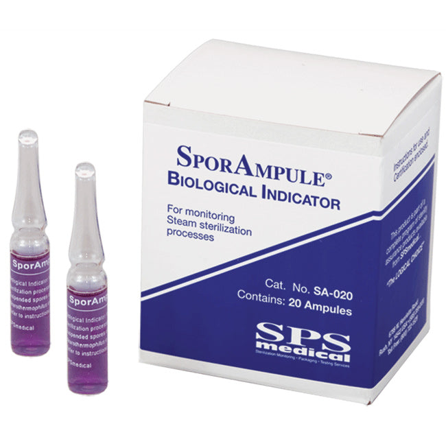 SporAmpule biological indicator packaging with two ampoules on a white background