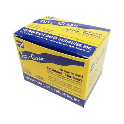 Box of Tuttnauer Tutt-Clean TUC094 Autoclave Cleaner on White Background