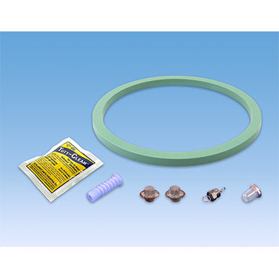 Tuttanuer PM Kit  for 1730MKV Sterilizers - Door Gasket, Fill/Vent Mesh Chamber Filter, Door Bellow, Rubber Boot, Air Jet Valve, Tutt.Clean Shown on a Blue Background
