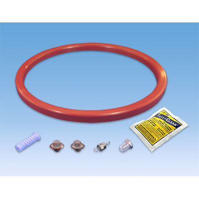Tuttanuer PM Kit  for 2340M Sterilizers - Door Gasket, Fill/Vent Mesh Chamber Filter, Door Bellow, Rubber Boot, Air Jet Valve, Tutt.Clean Shown on a Blue Background