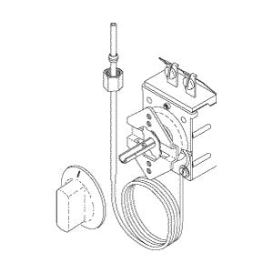 Technical Drawing of a Tuttnauer Control Thermostat on a White Background